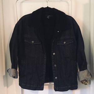 black shearling lining denim jacket